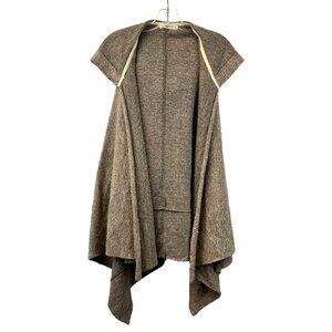 Hazel Women’s Sleeveless Hooded Open Front Cardigan Stone Fuzzy Size M